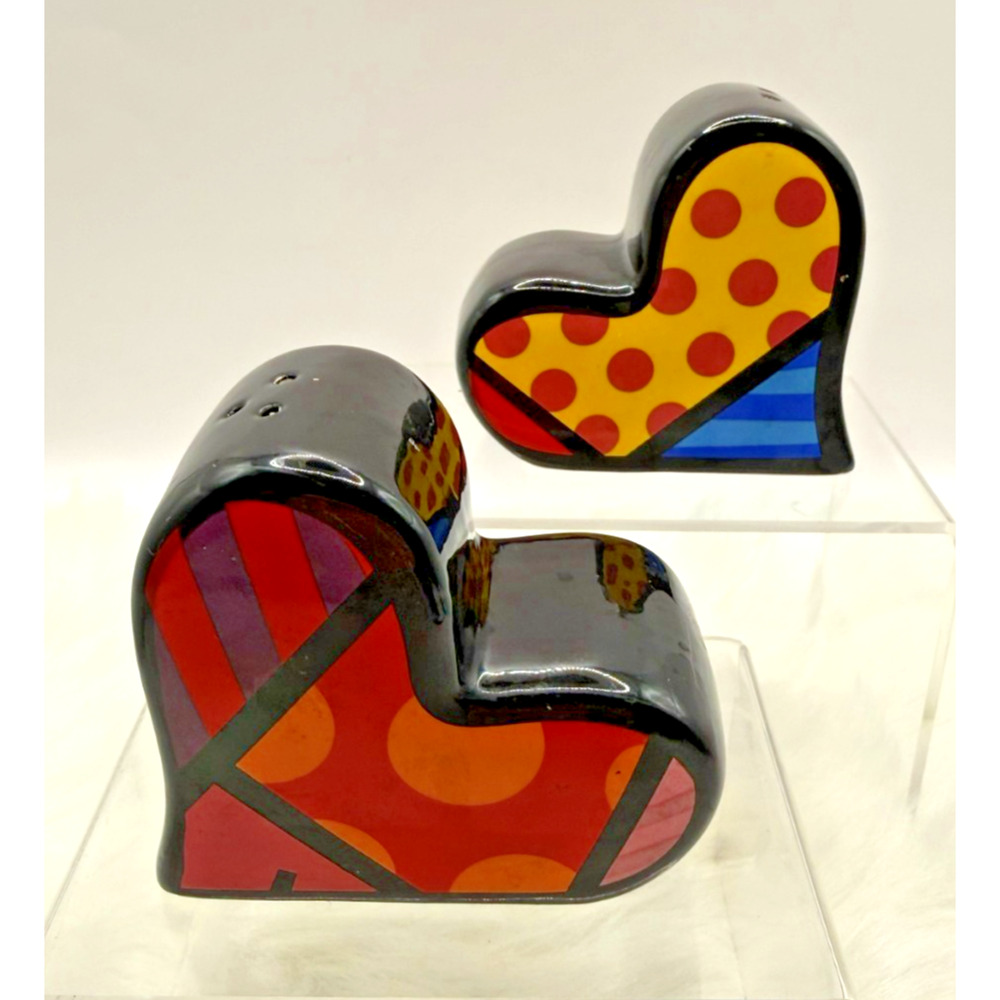 Romero Britto Heart Shaped Salt & Pepper Shakers-Set